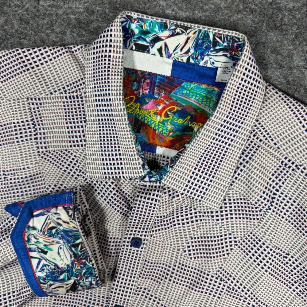 Robert Graham Classic Fit Button Down Shirt Mens XL Geometric Grid Flip Cuff